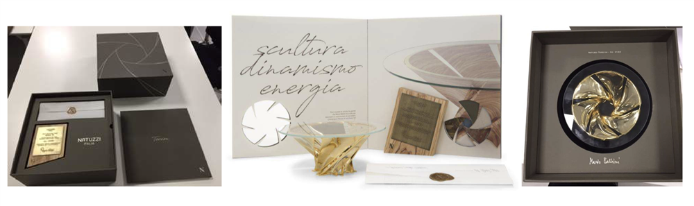 Collector’s gift set of Natuzzi Torsion Table including the 1:10 scale miniature